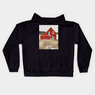 Red Barn with Blue Door Kids Hoodie